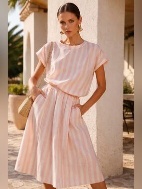 Vintage Garey Petites Pink Striped Co-Ord Set Size 10 Made in Canada Chic